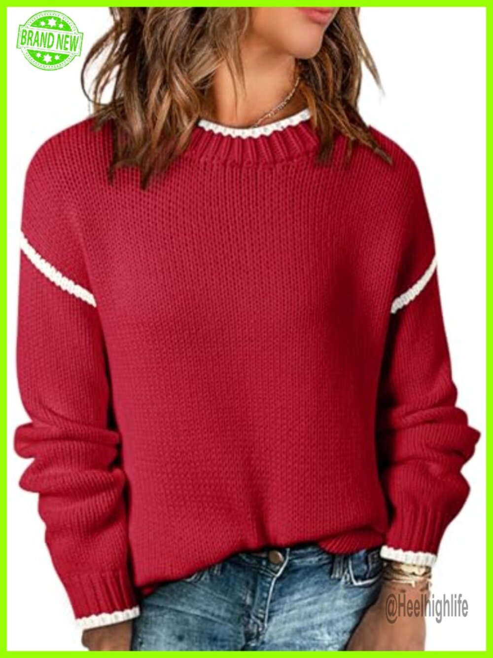 Women's Crewneck Long Sleeve Knit Pullover Sweater Loose Fit Fall Winter